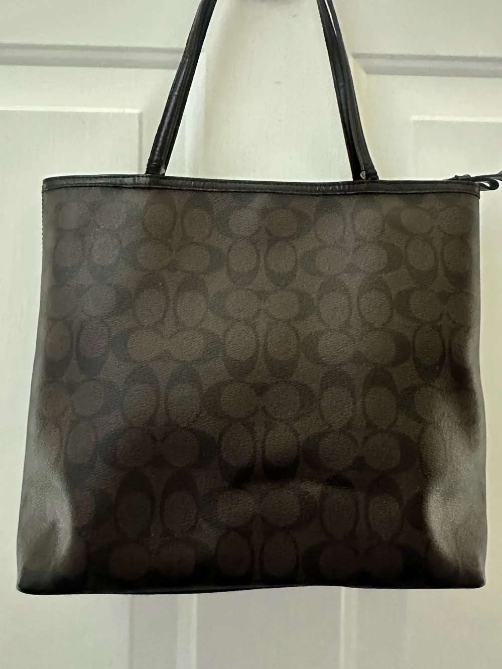 COACH Signature Mahogany Brown Stripe Zipper Tote Rare